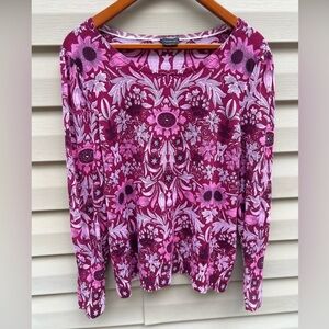 Talbots size XL pink floral 100% merino wool pullover sweater